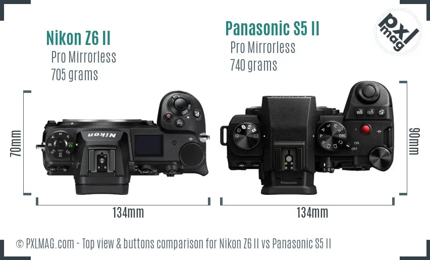 Nikon Z6 II vs Panasonic S5 II top view buttons comparison