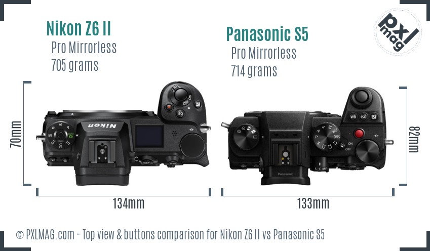 Nikon Z6 II vs Panasonic S5 top view buttons comparison