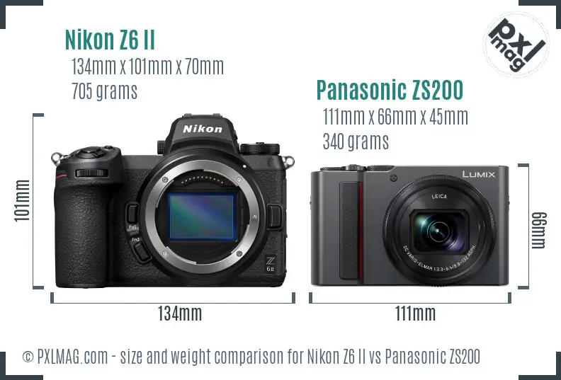 Nikon Z6 II vs Panasonic ZS200 size comparison