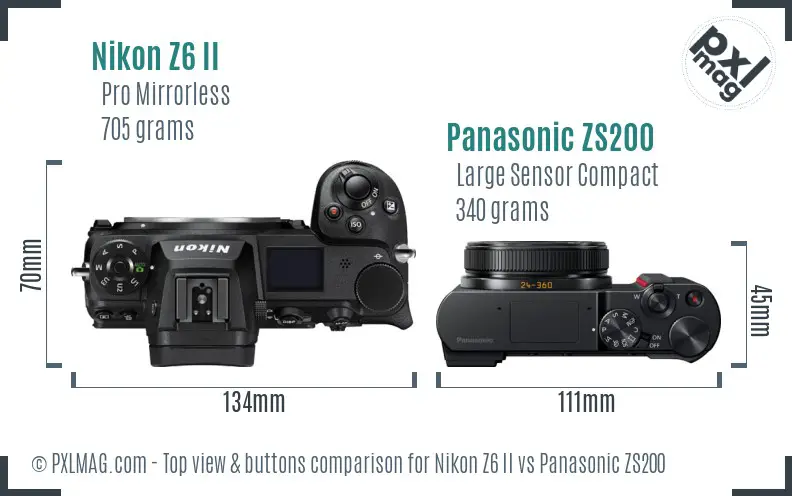 Nikon Z6 II vs Panasonic ZS200 top view buttons comparison