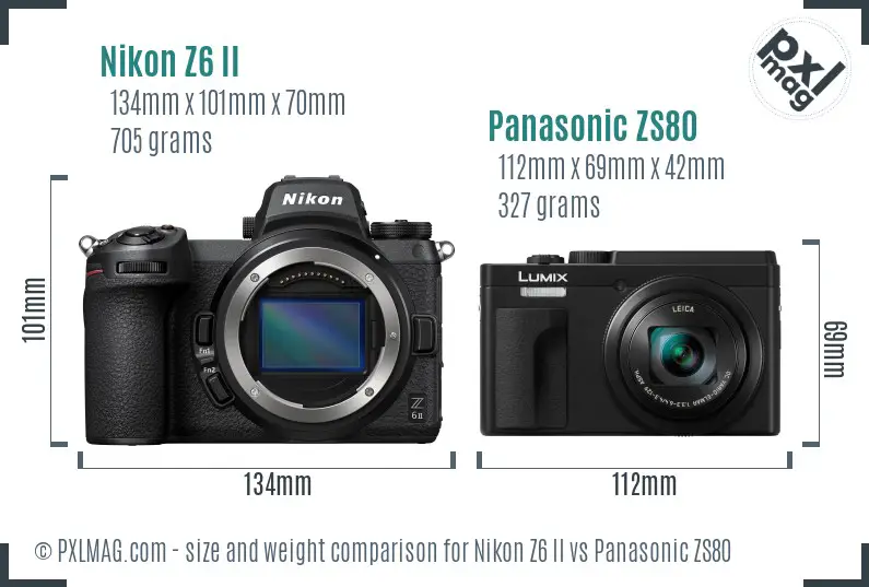 Nikon Z6 II vs Panasonic ZS80 size comparison