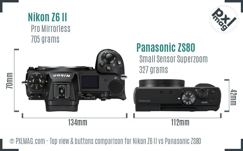 Nikon Z6 II vs Panasonic ZS80 top view buttons comparison
