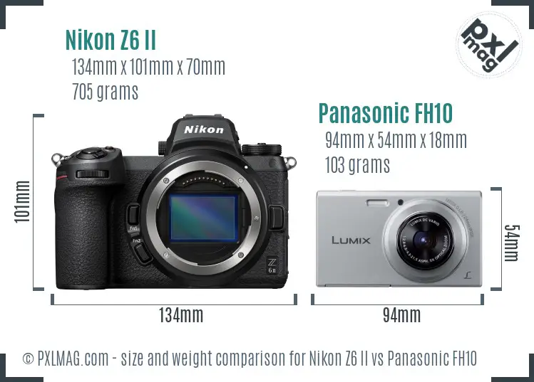 Nikon Z6 II vs Panasonic FH10 size comparison