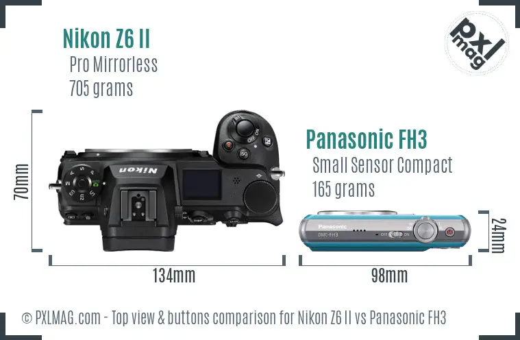 Nikon Z6 II vs Panasonic FH3 top view buttons comparison
