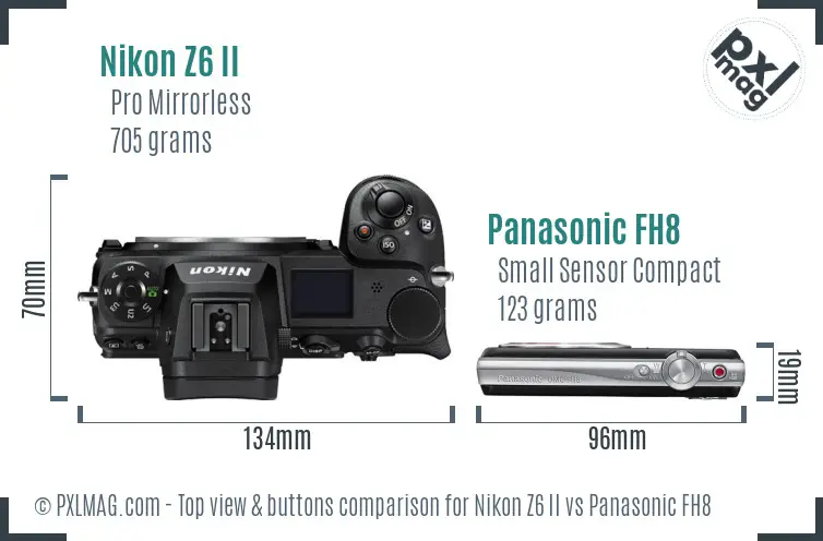 Nikon Z6 II vs Panasonic FH8 top view buttons comparison