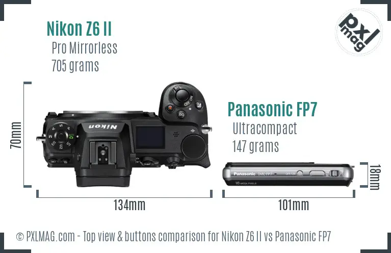 Nikon Z6 II vs Panasonic FP7 top view buttons comparison