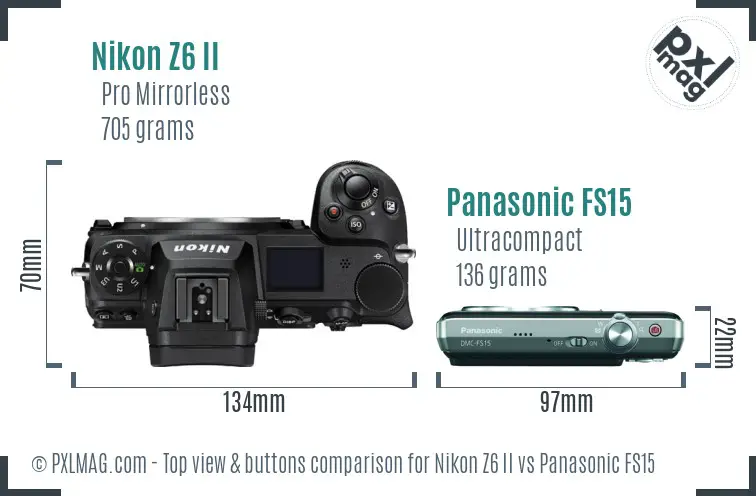 Nikon Z6 II vs Panasonic FS15 top view buttons comparison