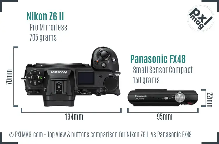 Nikon Z6 II vs Panasonic FX48 top view buttons comparison