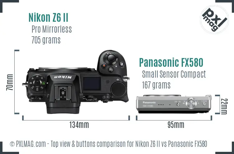 Nikon Z6 II vs Panasonic FX580 top view buttons comparison