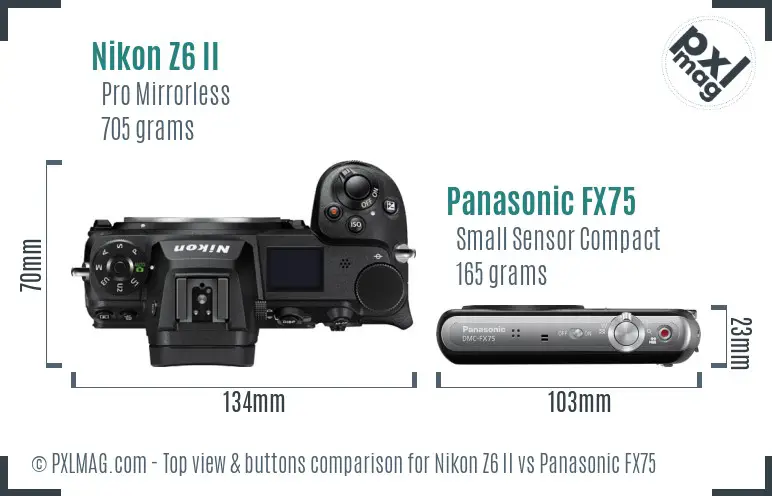 Nikon Z6 II vs Panasonic FX75 top view buttons comparison
