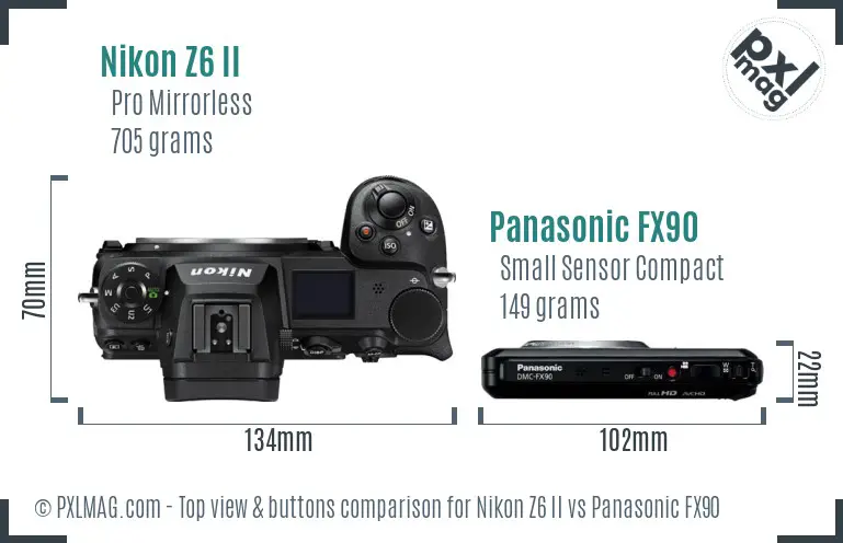 Nikon Z6 II vs Panasonic FX90 top view buttons comparison