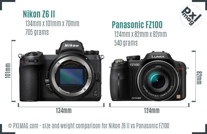 Nikon Z6 II vs Panasonic FZ100 size comparison