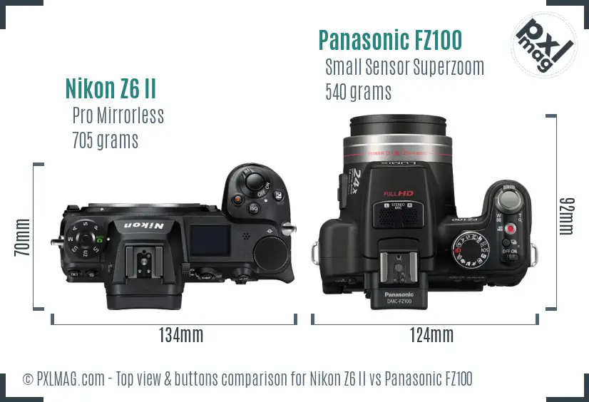 Nikon Z6 II vs Panasonic FZ100 top view buttons comparison