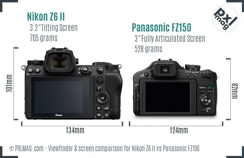 Nikon Z6 II vs Panasonic FZ150 Screen and Viewfinder comparison