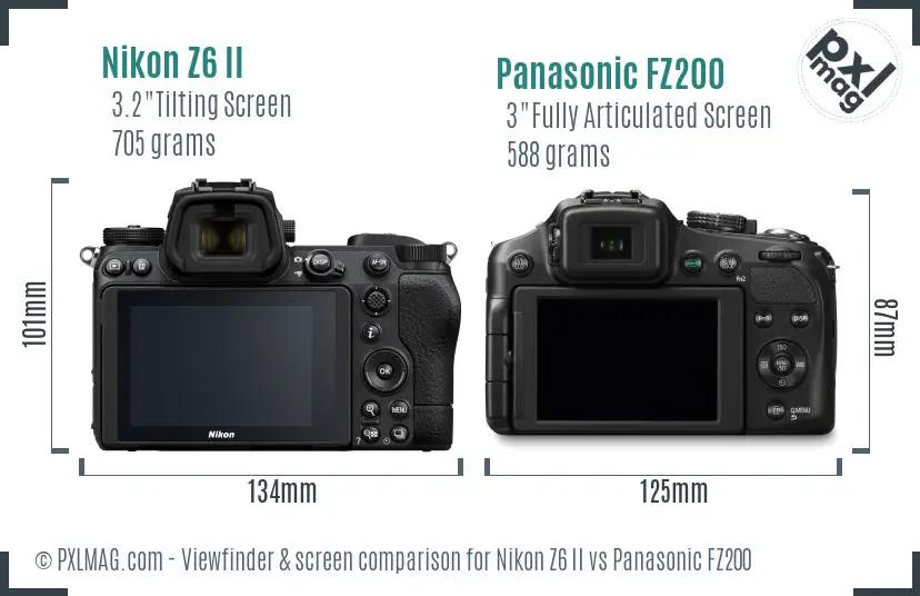 Nikon Z6 II vs Panasonic FZ200 Screen and Viewfinder comparison