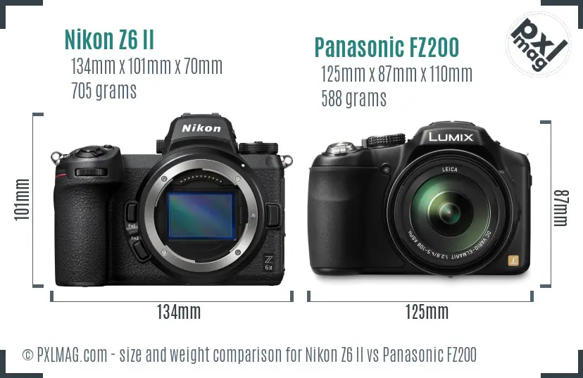 Nikon Z6 II vs Panasonic FZ200 size comparison
