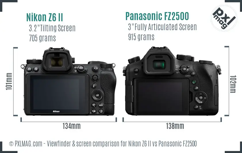 Nikon Z6 II vs Panasonic FZ2500 Screen and Viewfinder comparison