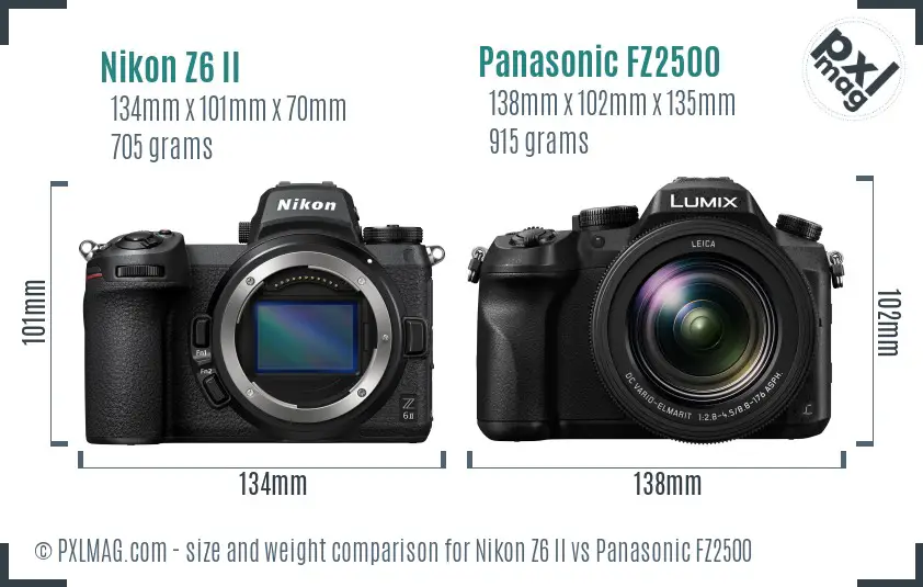 Nikon Z6 II vs Panasonic FZ2500 size comparison