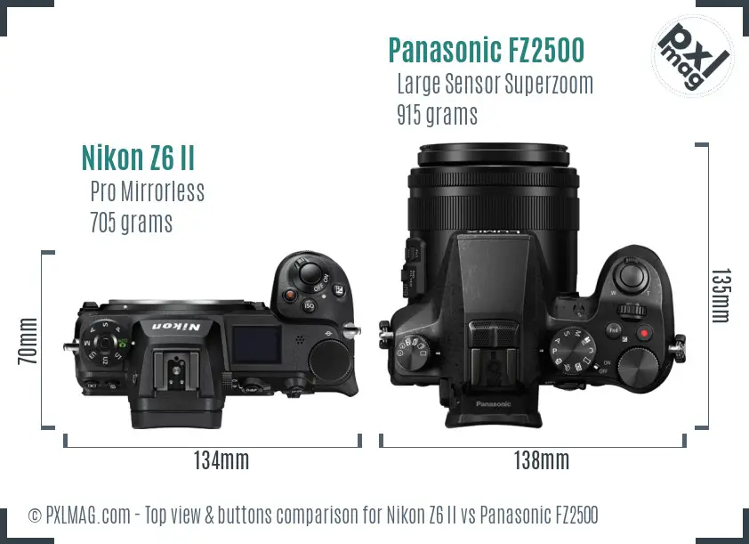 Nikon Z6 II vs Panasonic FZ2500 top view buttons comparison