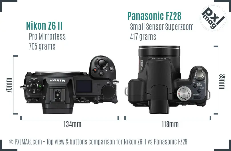 Nikon Z6 II vs Panasonic FZ28 top view buttons comparison