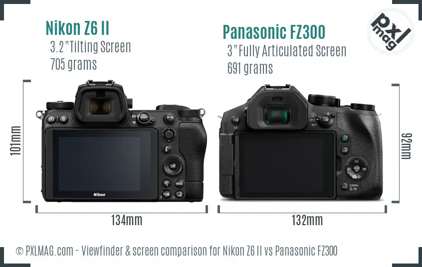 Nikon Z6 II vs Panasonic FZ300 Screen and Viewfinder comparison
