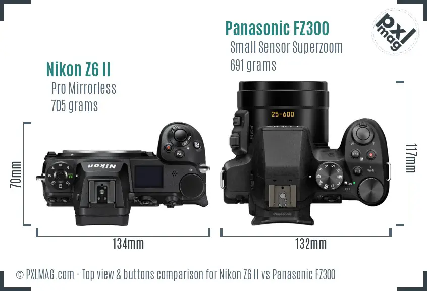 Nikon Z6 II vs Panasonic FZ300 top view buttons comparison