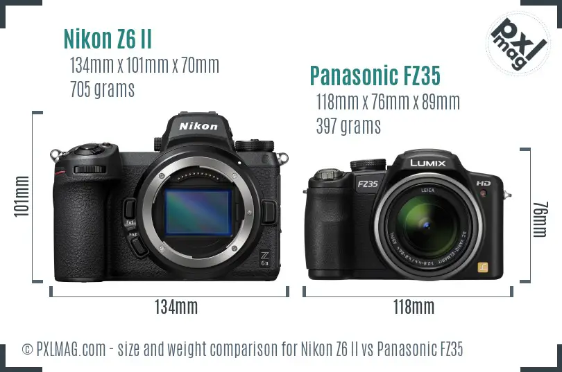 Nikon Z6 II vs Panasonic FZ35 size comparison