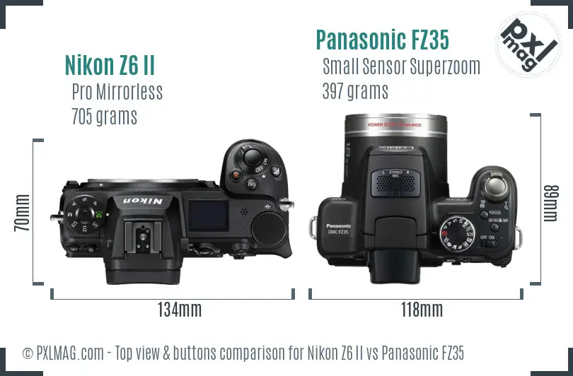 Nikon Z6 II vs Panasonic FZ35 top view buttons comparison