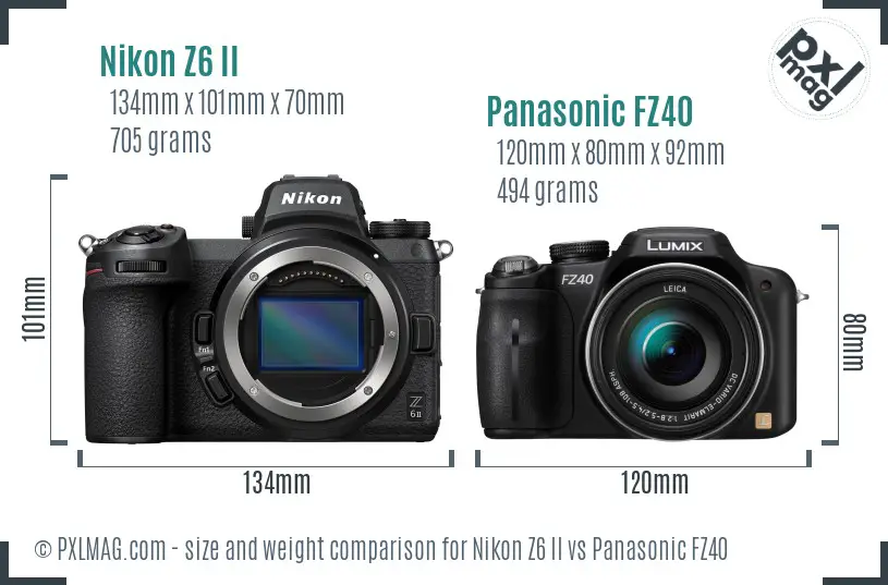 Nikon Z6 II vs Panasonic FZ40 size comparison