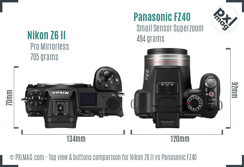 Nikon Z6 II vs Panasonic FZ40 top view buttons comparison