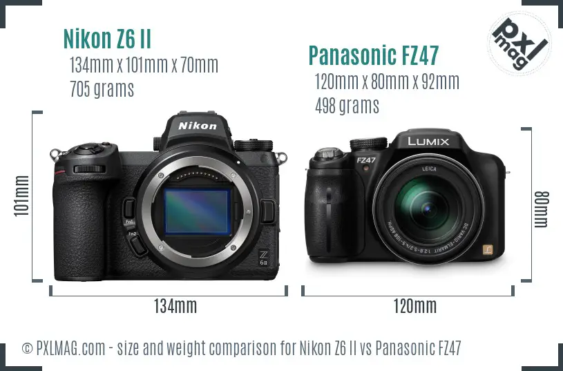 Nikon Z6 II vs Panasonic FZ47 size comparison