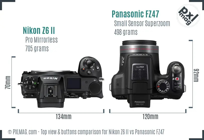 Nikon Z6 II vs Panasonic FZ47 top view buttons comparison