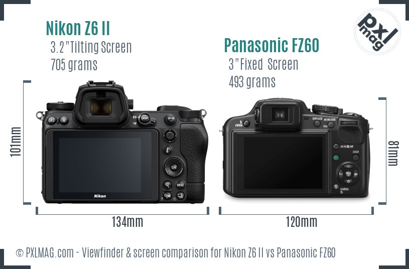 Nikon Z6 II vs Panasonic FZ60 Screen and Viewfinder comparison