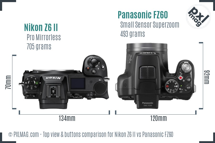 Nikon Z6 II vs Panasonic FZ60 top view buttons comparison