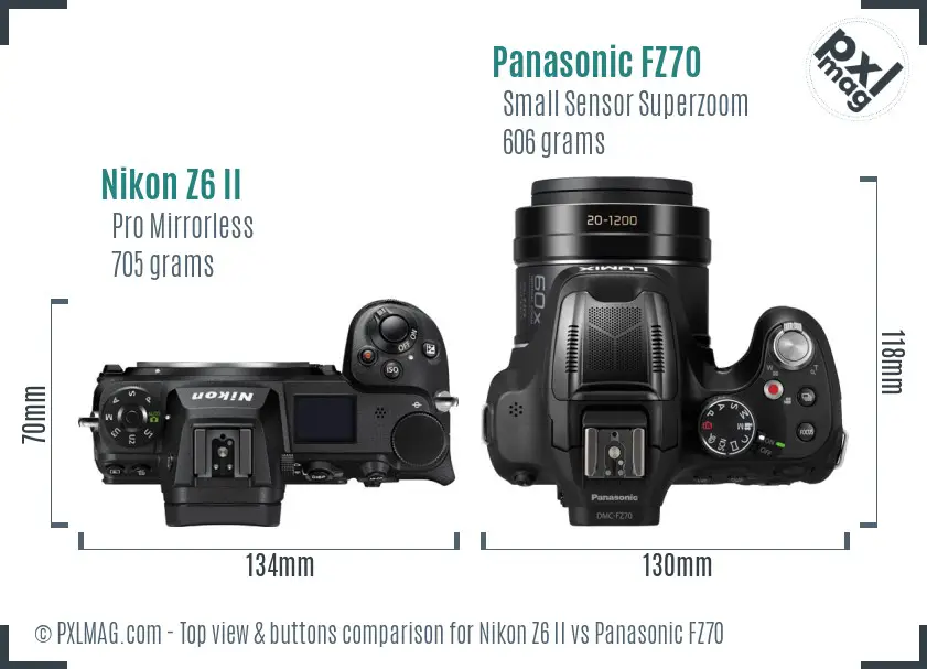 Nikon Z6 II vs Panasonic FZ70 top view buttons comparison