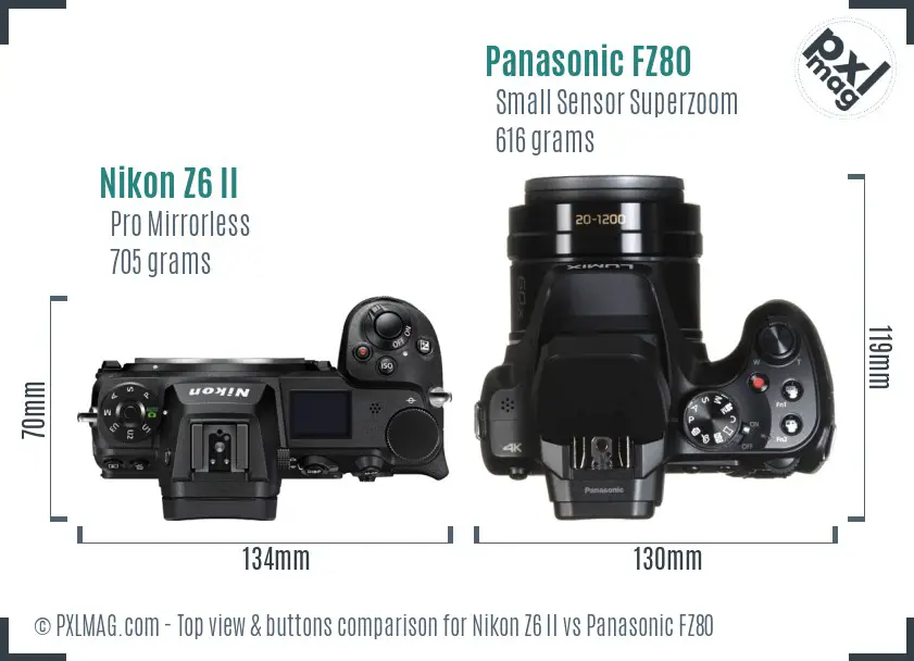 Nikon Z6 II vs Panasonic FZ80 top view buttons comparison