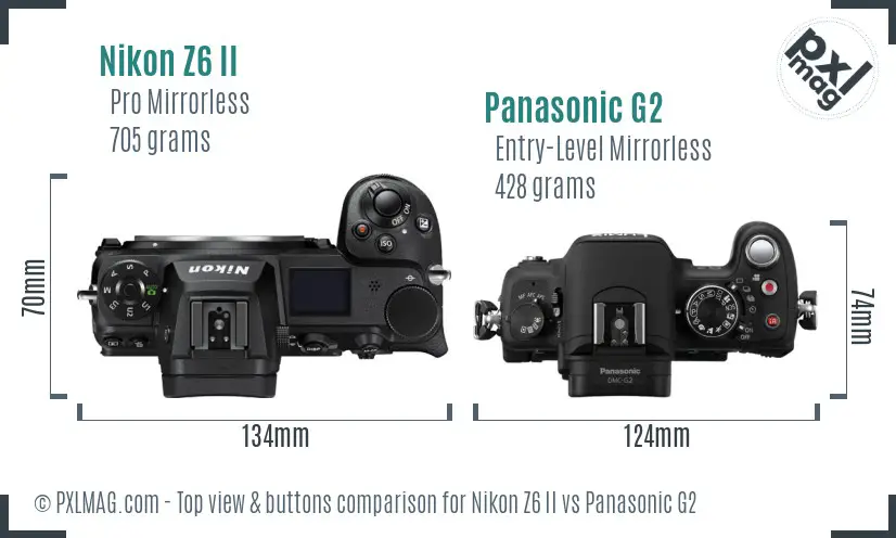 Nikon Z6 II vs Panasonic G2 top view buttons comparison