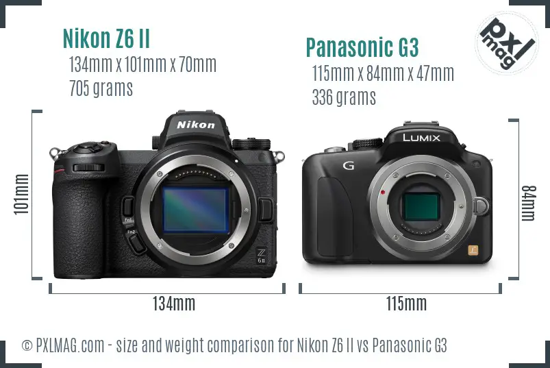 Nikon Z6 II vs Panasonic G3 size comparison