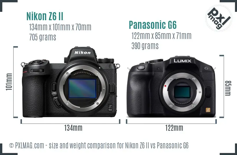 Nikon Z6 II vs Panasonic G6 size comparison