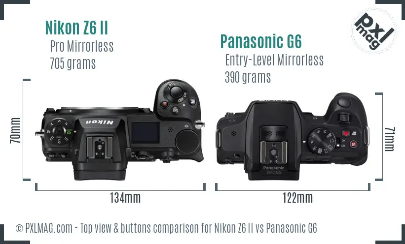 Nikon Z6 II vs Panasonic G6 top view buttons comparison