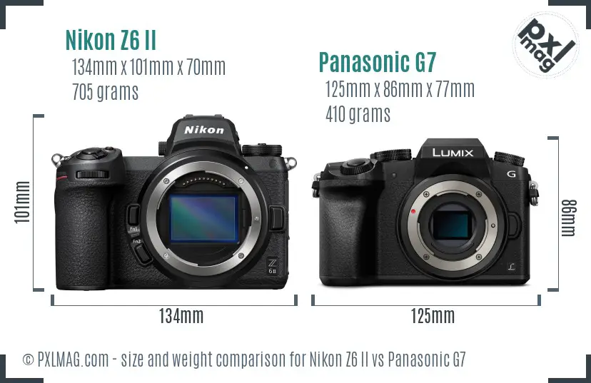 Nikon Z6 II vs Panasonic G7 size comparison