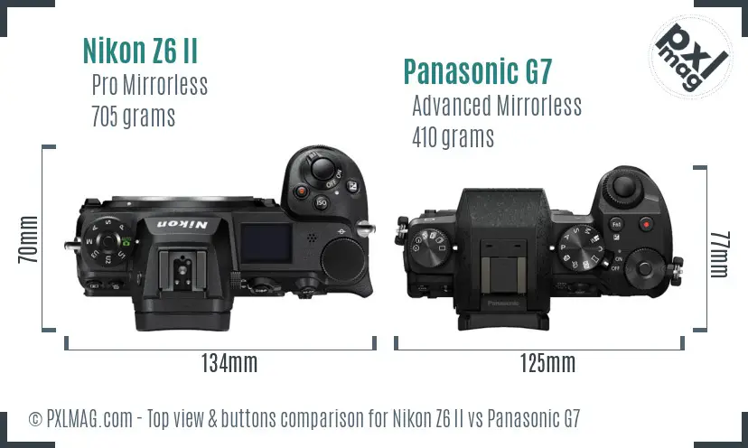 Nikon Z6 II vs Panasonic G7 top view buttons comparison