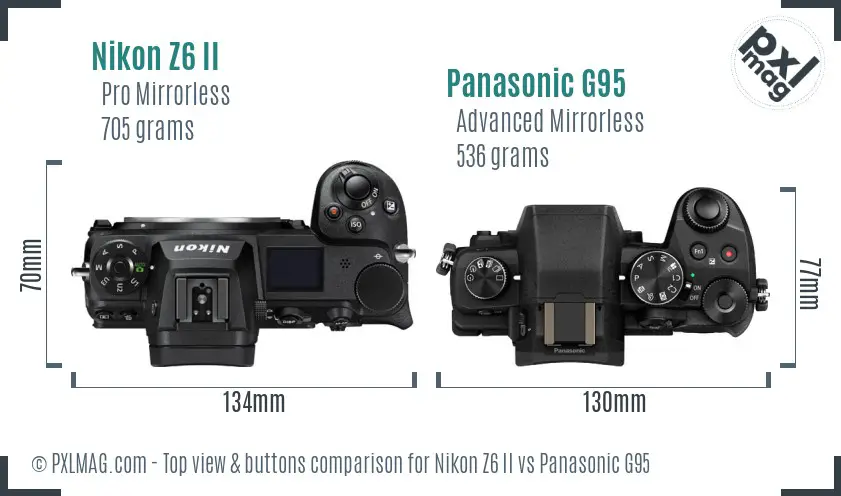 Nikon Z6 II vs Panasonic G95 top view buttons comparison