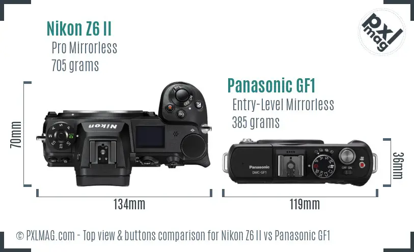 Nikon Z6 II vs Panasonic GF1 top view buttons comparison