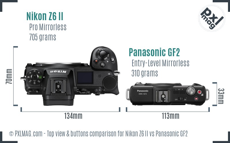 Nikon Z6 II vs Panasonic GF2 top view buttons comparison