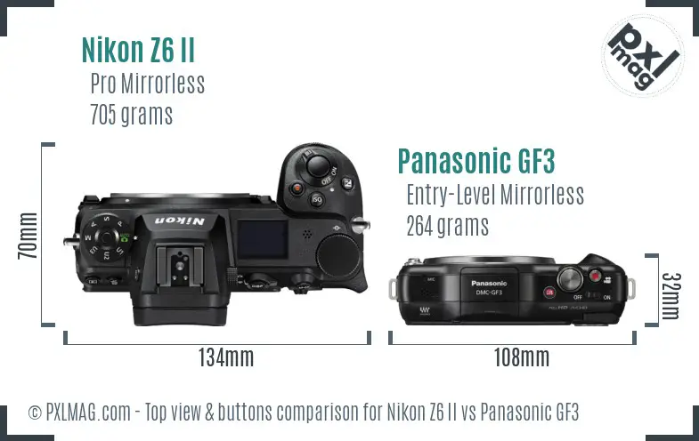 Nikon Z6 II vs Panasonic GF3 top view buttons comparison