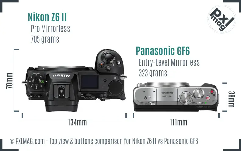Nikon Z6 II vs Panasonic GF6 top view buttons comparison