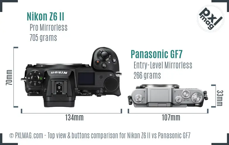 Nikon Z6 II vs Panasonic GF7 top view buttons comparison
