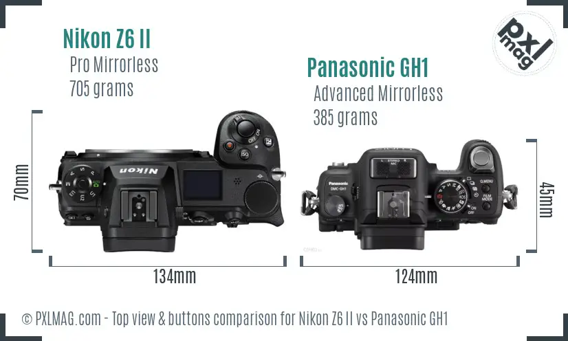 Nikon Z6 II vs Panasonic GH1 top view buttons comparison