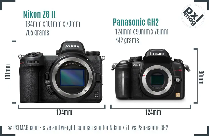 Nikon Z6 II vs Panasonic GH2 size comparison